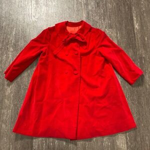 Vintage Kids Red Velvet Double Breasted Coat With Bow Christmas Best for 14/16